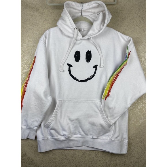 MJ Apparel Activewear Womens Size 2XL White Happy Smile Face /Rainbow Hoodie - Picture 1 of 15